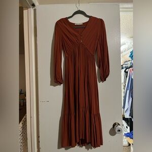 Chic Long Sleeve Rust Dress